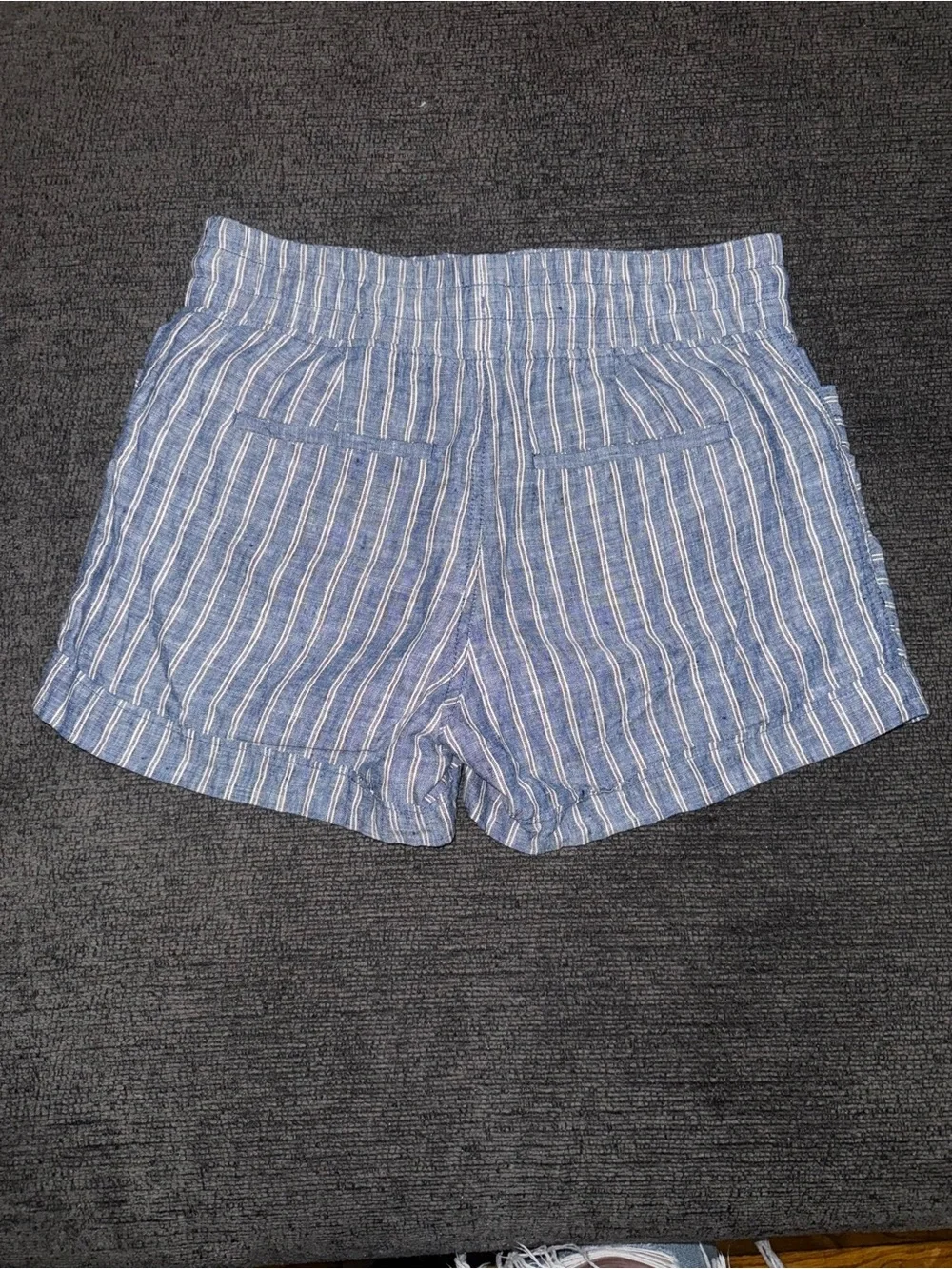 Athleta Linen Striped Pull-On Shorts Blue White Women’s Size 4 Pockets - Picture 6 of 9